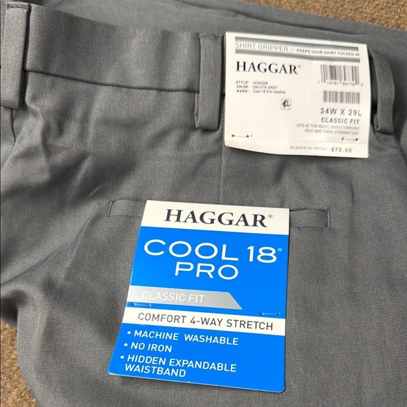 Haggar Men’s Cool 18 Pro Classic Fit 34x29 Light Grey Dress Pants NWT - Picture 3 of 11